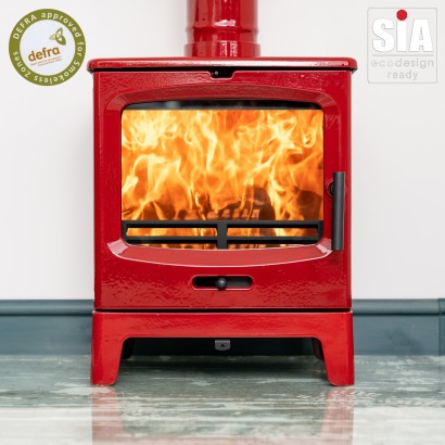 Wine Red Enamel - Ecosy+ Rock Midi - 5KW - Defra Approved - Eco Design Ready - Multi-fuel Stove - Cast Iron